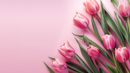 Obraz premium Beautiful Tulip on a Soft Pink Background with copy space for mockup