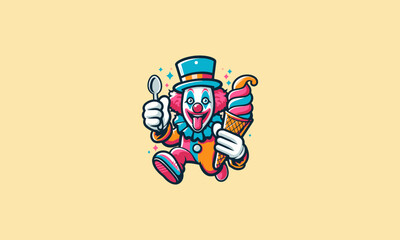 clown hold ice cream vector illustration mascot flat design
