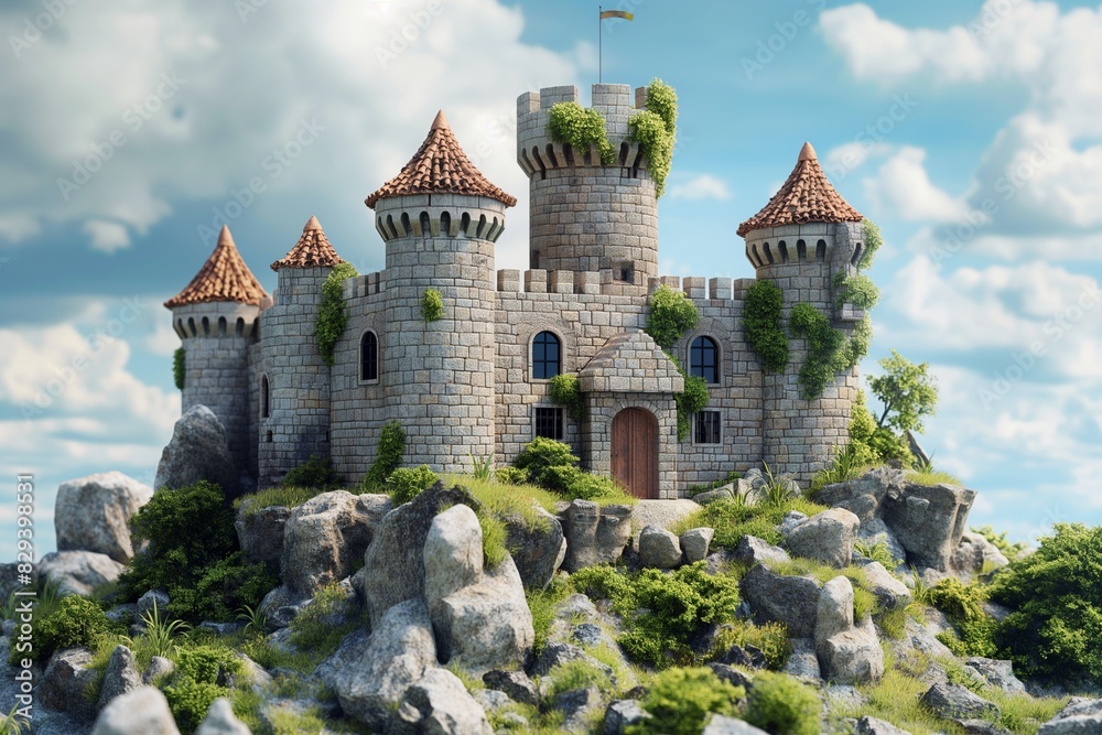 Wall mural castle fortress in 3d style by generative ai