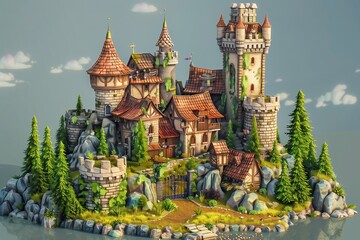 castle fortress in 3d style by generative ai
