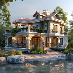 Fototapeta premium European-style villa with beautiful scenery