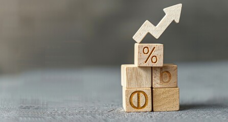 Arrow up on growth graph with white wooden cubes. Business success concept.