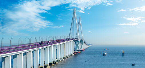 Cross-sea bridge architecture and natural scenery in Hangzhou
