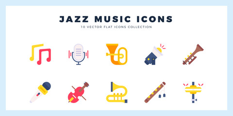 10 Jazz Music Flat icons pack. vector illustration.
