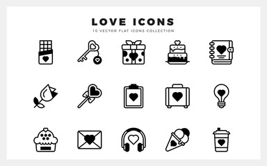 15 Love Lineal Fill icons pack. vector illustration.