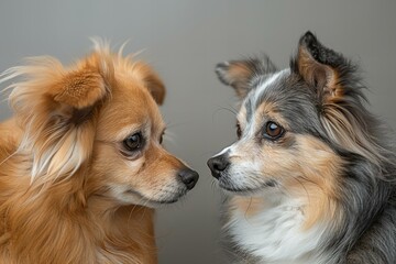 Two dogs looking at each other, high quality, high resolution
