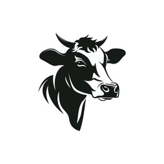 vector stylized cow portrait facing right with blue background