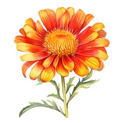 Vibrant Watercolor Gaillardia Flower on White Background