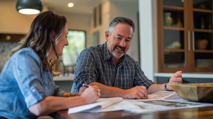 a mid aged married couple discussing about their plans Generative AI