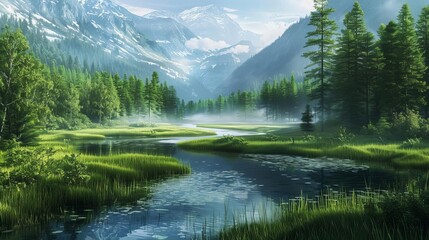 Beautiful landscapes featuring forests, rivers, and wildlife, highlighting the importance of environmental conservation.