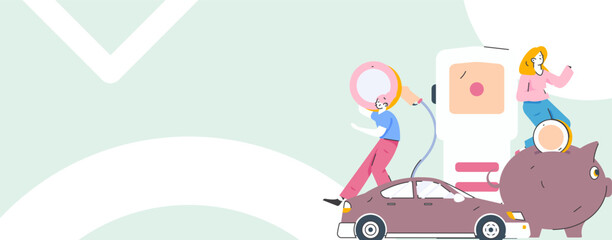 Vector Internet operation hand-drawn illustration of people getting discounts for refueling their cars
