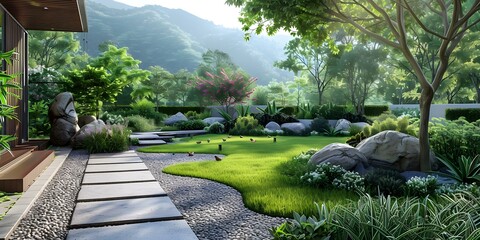 Obraz premium Garden landscape design renderings