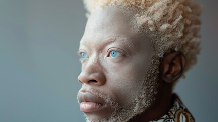 Studio portrait of albino African American man.