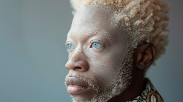Studio portrait of albino African American man.