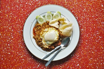 Fried Rice special or Indonesian people locally known as Nasi Goreng Spesial with Sunny Side Up Egg.