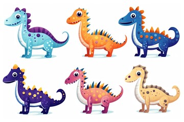 A set of colorful dinosaurs with unique patterns like stripes, spots, and zigzags