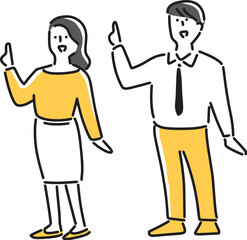 指差しポーズをとる男女会社員