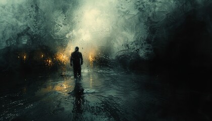 Obraz premium Craft a modern novel scene merging impressionism with avant-garde camera angles, invoking a sense of mystery and depth through blurred perspectives and dynamic lighting