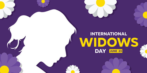 International Widows Day. Women and flowers. Great for cards, banners, posters, social media and more. Purple background.