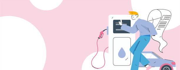 Vector Internet operation hand-drawn illustration of people getting discounts for refueling their cars
