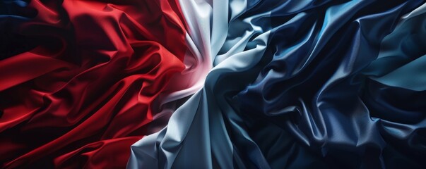 Obraz premium Elegant French flag background with luxe fabric texture in red, white, and blue