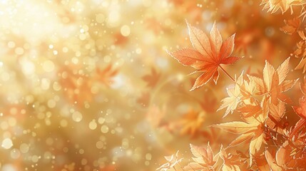  A tight shot of leaves on a tree, illuminated from above by soft light, backed by a hazy, indistinct expanse of leafy foliage