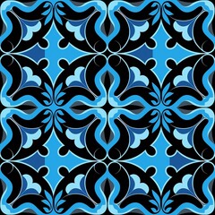 Seamless pattern blue and black vector art design geometric ceramic pattern
