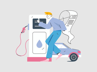 Vector Internet operation hand-drawn illustration of people getting discounts for refueling their cars
