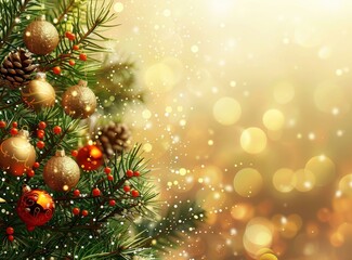 Fototapeta premium Christmas Tree Adorned with Golden Ornaments