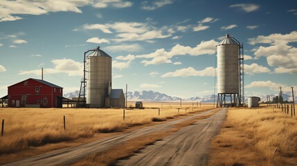Obraz premium Grain Storage Tank at Feed Mill Factory for Animal Feed