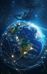 Fototapeta premium Globe with global connection lines and lights. Worldwide technology concept.