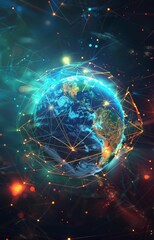 Obraz premium Globe with global connection lines and lights. Worldwide technology concept.