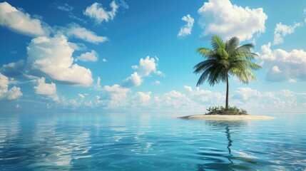 Obraz premium Tropical paradise: A small island with palm trees in the middle of the ocean