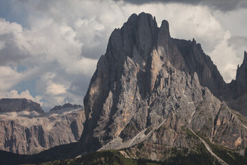 Fototapeta premium The western side of Sasso Lungo from the Alpe di Siusi area in the Dolomites