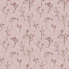 Seamless floral pattern. Sakura branches on a pink background.