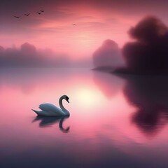 Naklejka premium Pink Lake Swan