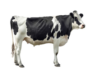 A black and white cow standing on two legs, png.