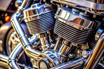 A close-up motorcycle engine, focusing on the exposed parts like the carburetor