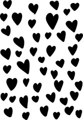 Romantic seamless pattern with hand drawn black hearts on white background