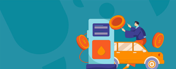 Vector Internet operation hand-drawn illustration of people getting discounts for refueling their cars
