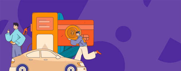 Vector Internet operation hand-drawn illustration of people getting discounts for refueling their cars
