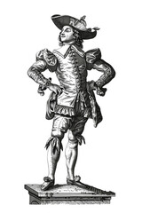 Obraz premium engraving of costume of man 17 century isolated on white background 