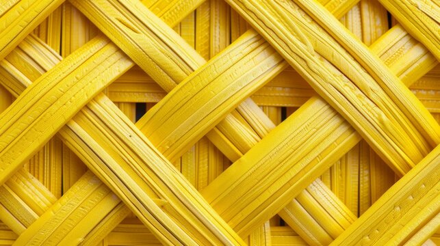 woven strips of yellow thread border the material's edge, while an intricate ornamental background frames the scene