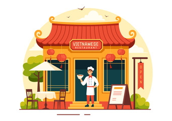 Vietnamese Food Restaurant Vector Illustration of A Menu Featuring a Collection of Various Delicious Cuisine Dishes in Flat Style Cartoon Background
