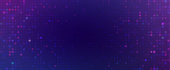 Purple abstract pixel texture bg video screen. Tv pattern background with square noise effect. Futuristic broadcast neon gradient banner for television. Modern vhs led static display element