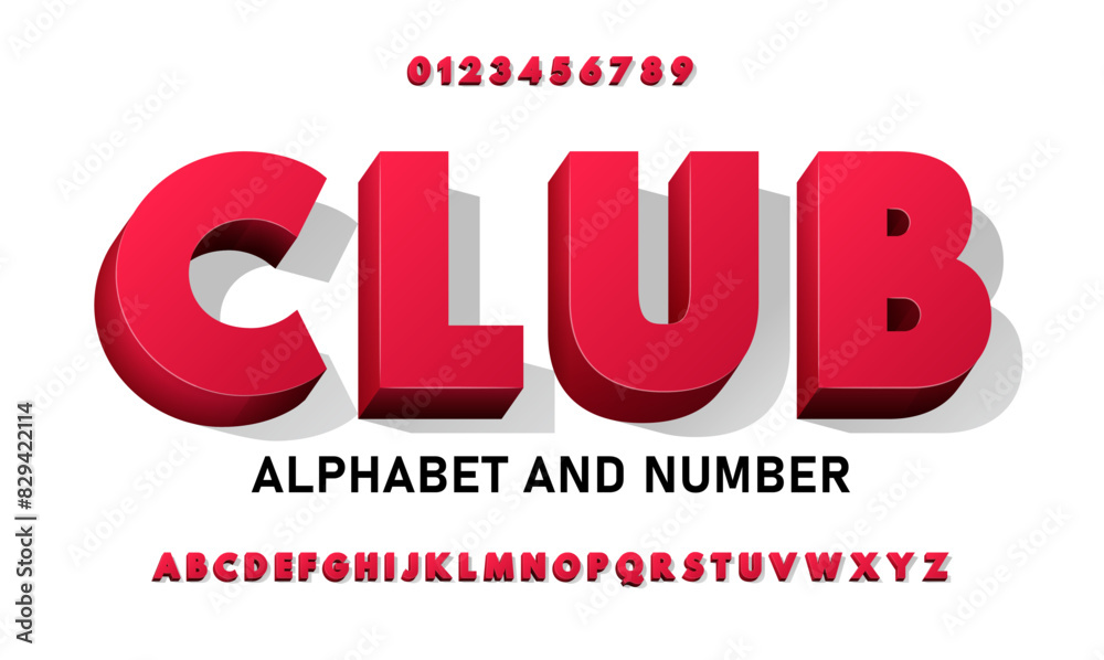 Fototapete red volumetric 3d font with gradients. red chic bright bold 3d alphabet with symbols and numbers.