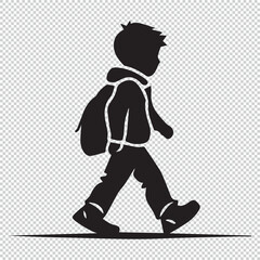 Walking child boy icon, black vector illustration on transparent background