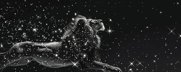 Fototapeta premium Majestic lion leaping in a starry night sky representing strength and power
