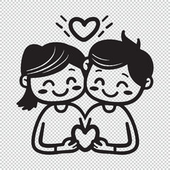 Simple couple love logo, black vector illustration on transparent background