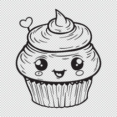 Cupcake doodle design, black vector illustration on transparent background